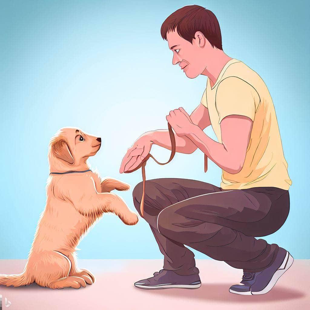 image of an man training a puppy