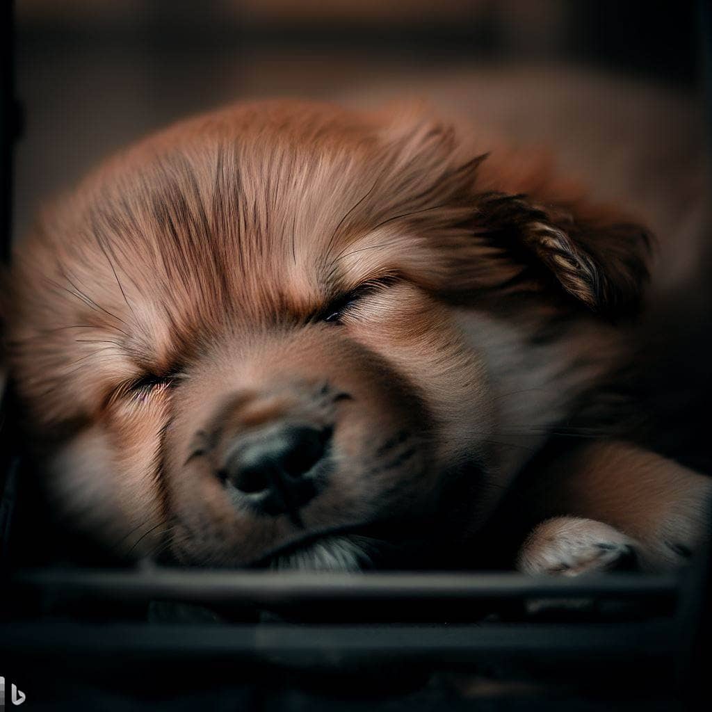 image of puppy sleeping in a crate