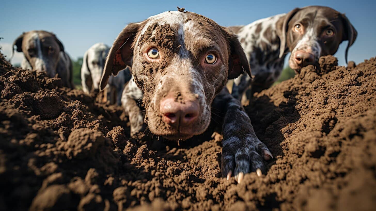 Dog eating dirt